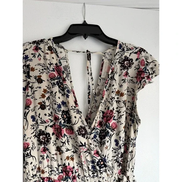 Band of Gypsies Floral Maxi Wrap Dress Ivory Navy Mauve High Low Boho Large - Picture 2 of 13